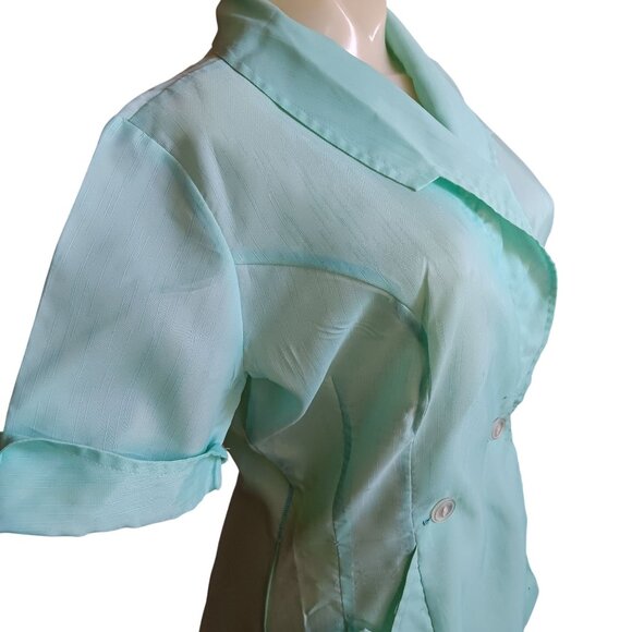 Medium Vintage Beautician Nurse Frock Top 1960's Penneys Mint Green Beauty Shop - Picture 7 of 8